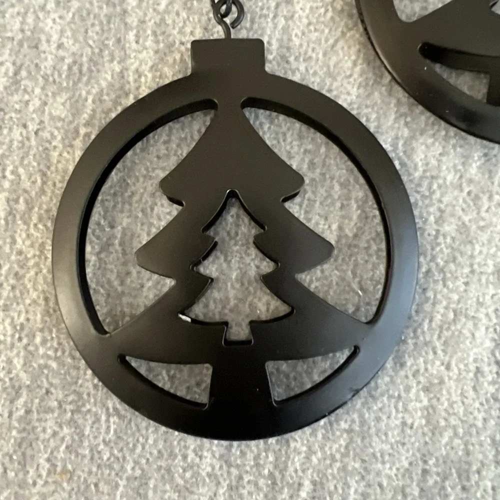 Pier 1 3D Black Metal Tree Christmas Ornaments‎ Set Of 3 Decor Lightweight New
